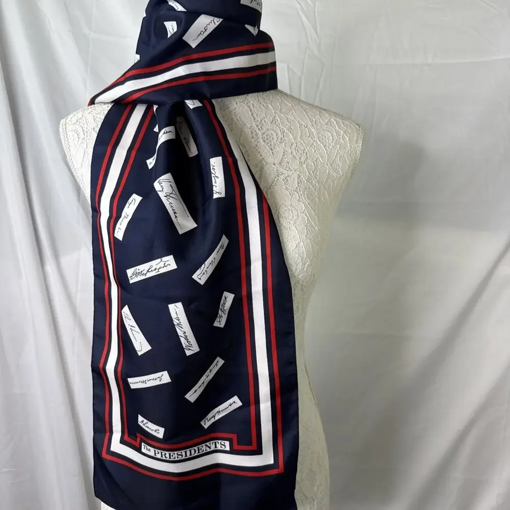 Presidents Signatures Bicentennial Patriot Scarf Red White Blue Italy 10